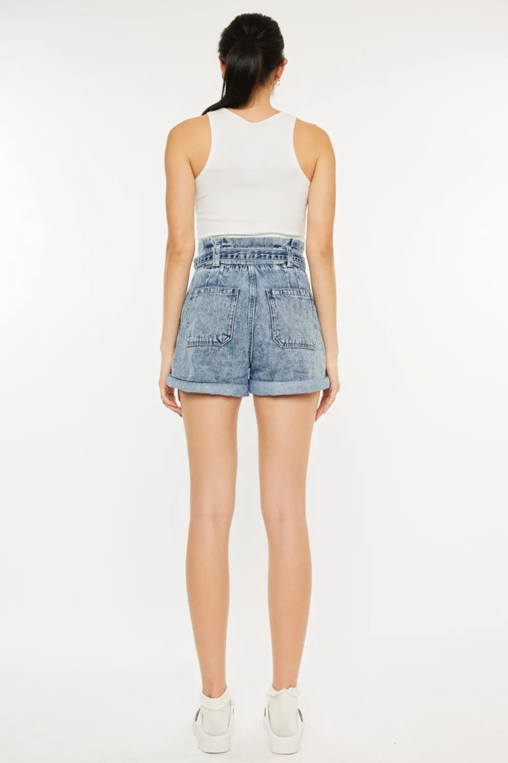 Ultra High Rise Paperbag Denim Shorts in Medium for Women