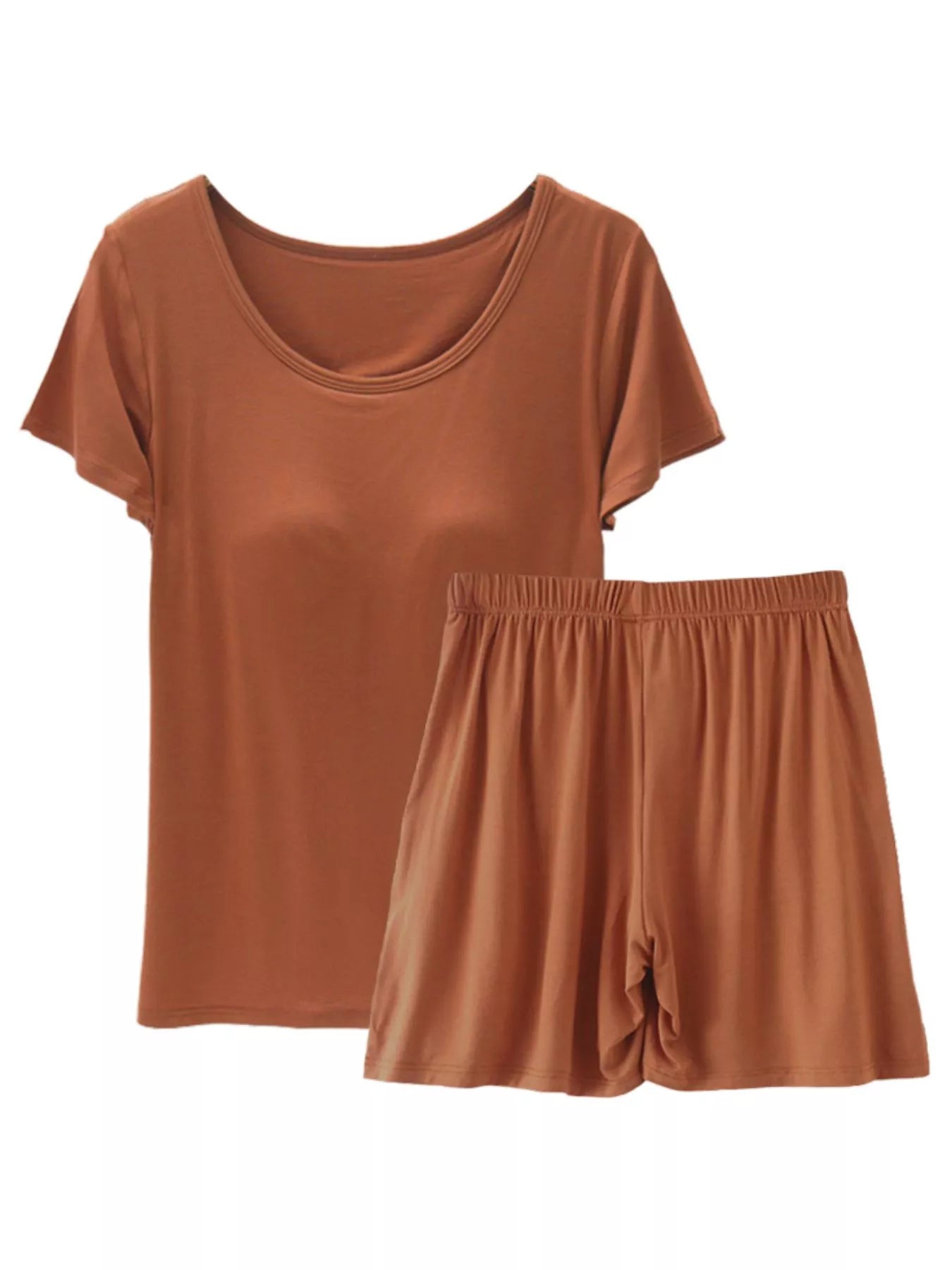 Plus Size Padded Modal Short Sleeve T-Shirt and Shorts Set in Dark Gray for Women
