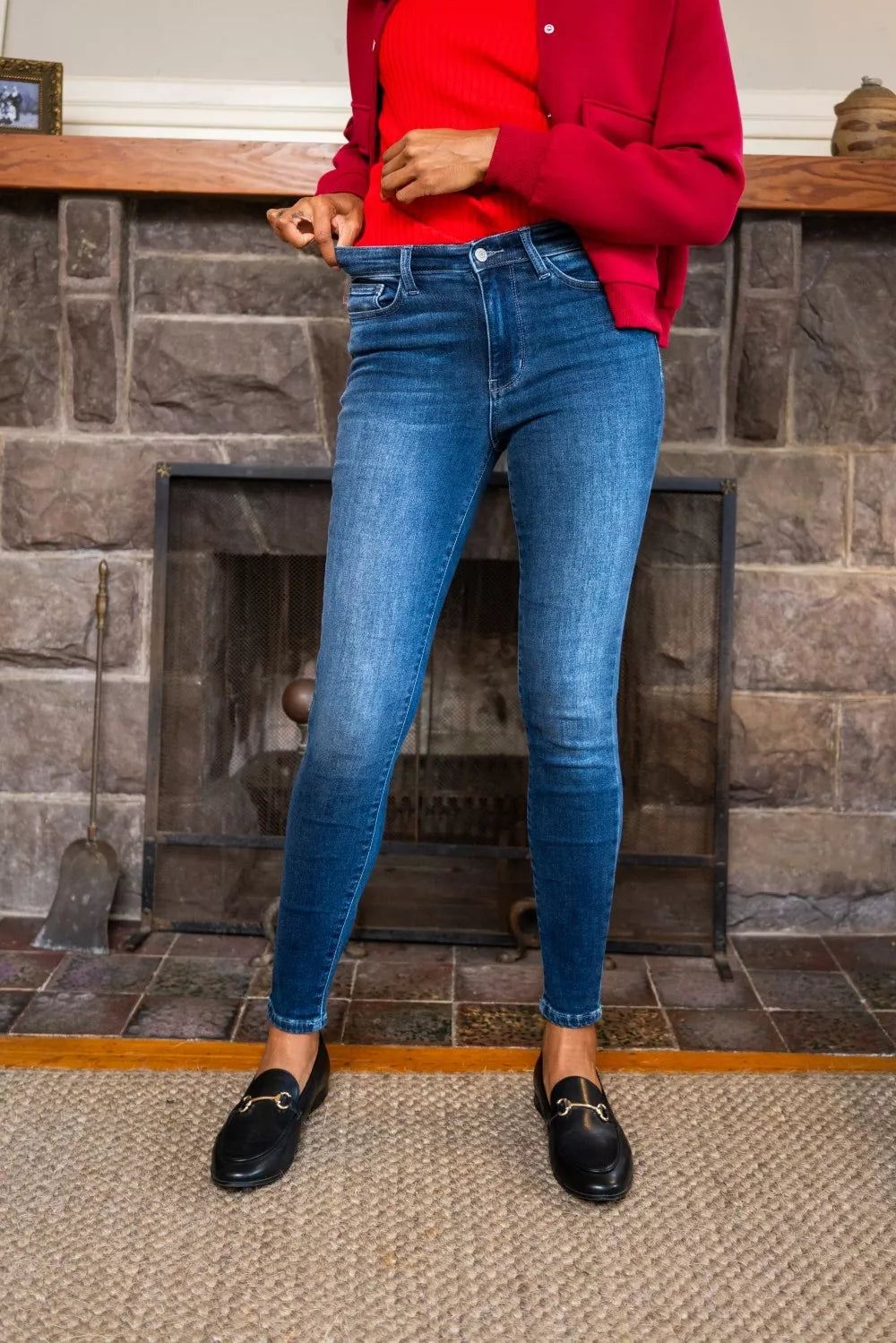 Washed Thermal Skinny Jeans Plus Size in Dark for Women