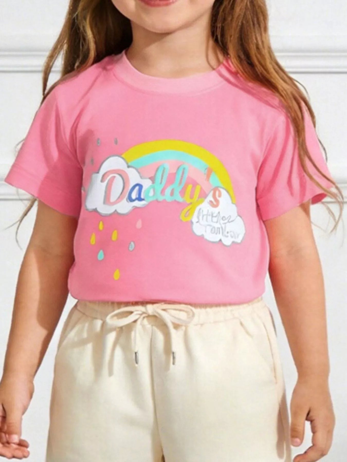Rainbow Graphic Short Sleeve T-Shirt in Pink for Girls