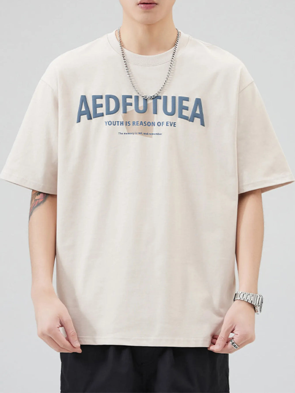 Plus Size Letter Round Neck Half Sleeve T-Shirt in White for Men