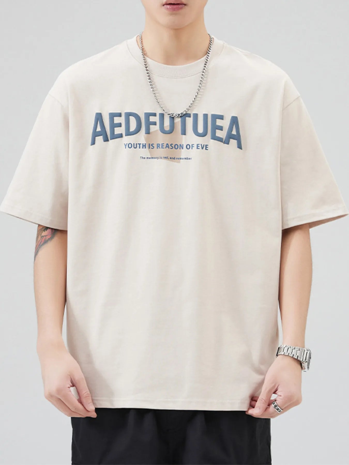 Plus Size Letter Round Neck Half Sleeve T-Shirt in White for Men