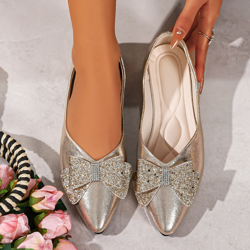 Bow Point Toe Slip-Ons in Black for Women