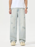 Distressed Wide Leg Jeans Plus Size in Light Blue for Men
