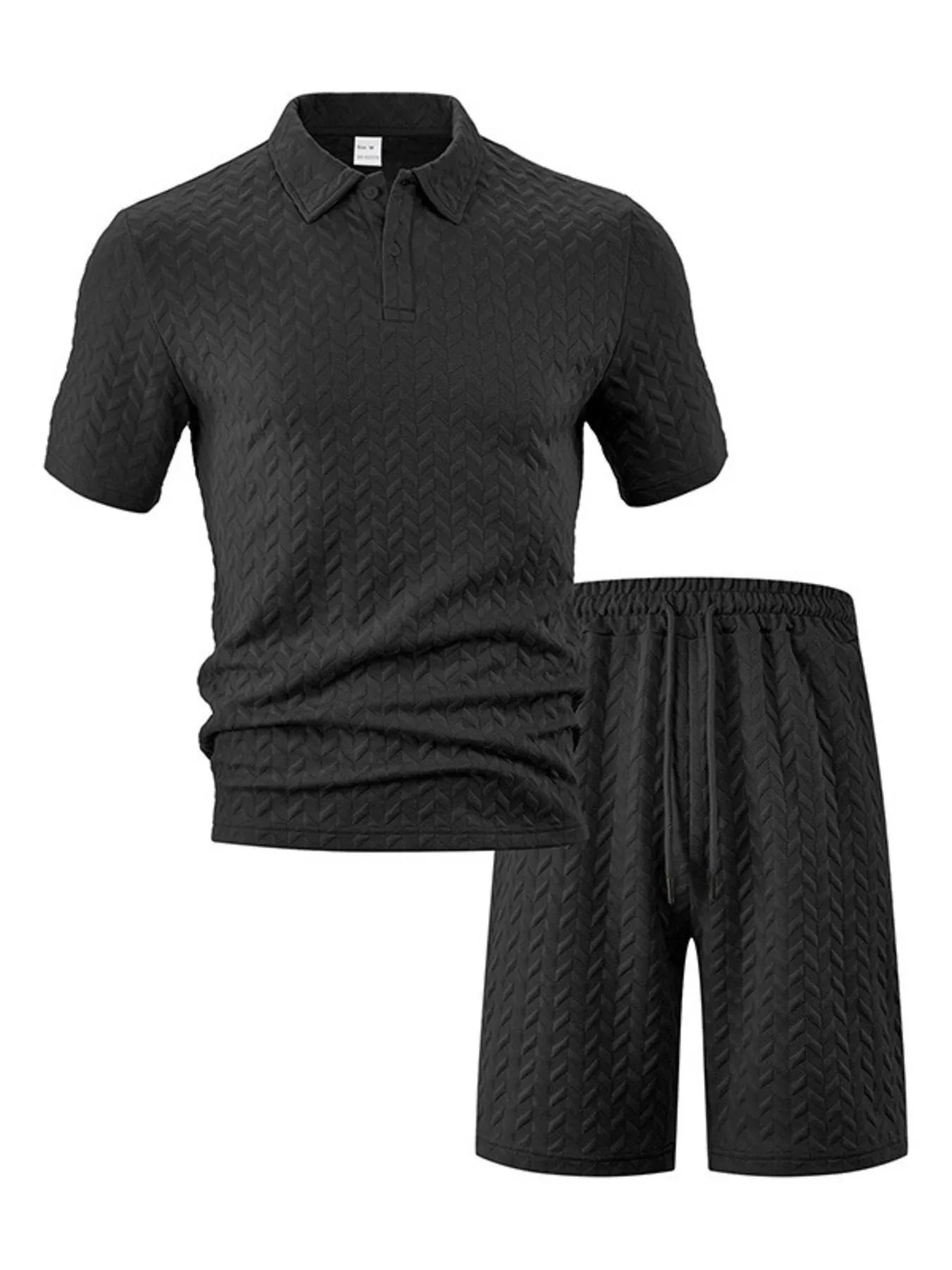 Textured Polo Shirt and Shorts Set Plus Size in White for Men