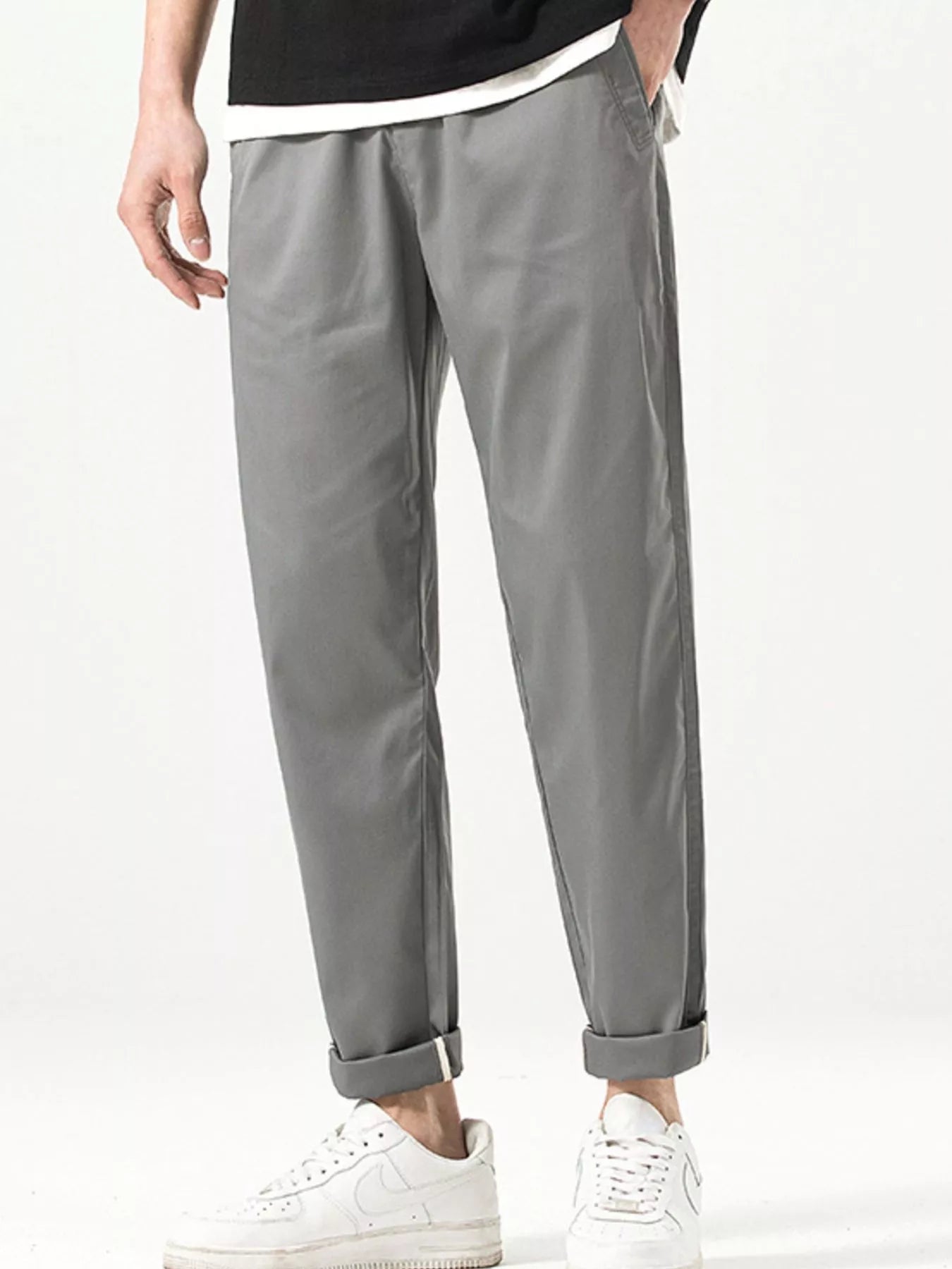 Casual Straight-Leg Cropped Pants in Khaki for Men