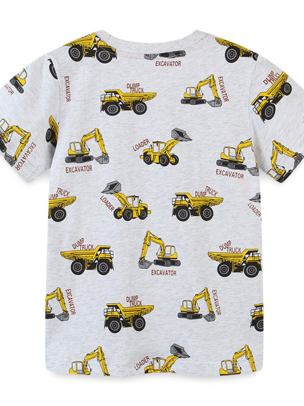 Construction Vehicle Print Crew Neck Short Sleeve T-Shirt in Gray for Boys