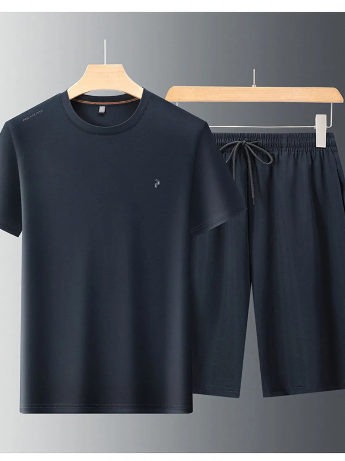 Plus Size Round Neck Short Sleeve Top and Shorts Set in Khaki for Men