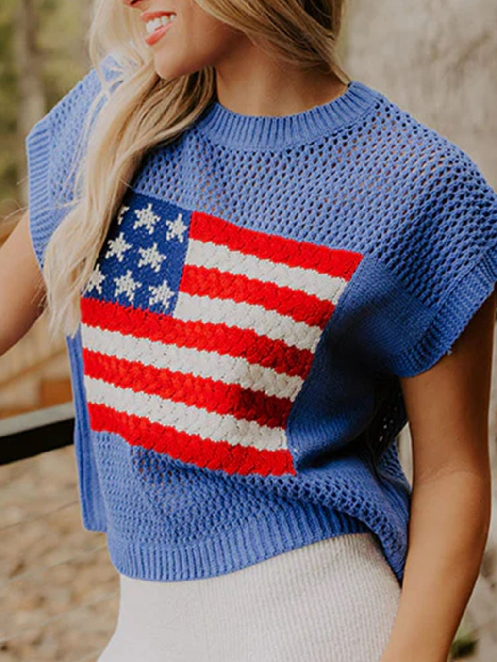 Flag Graphic Short Sleeve Sweater Top for Women