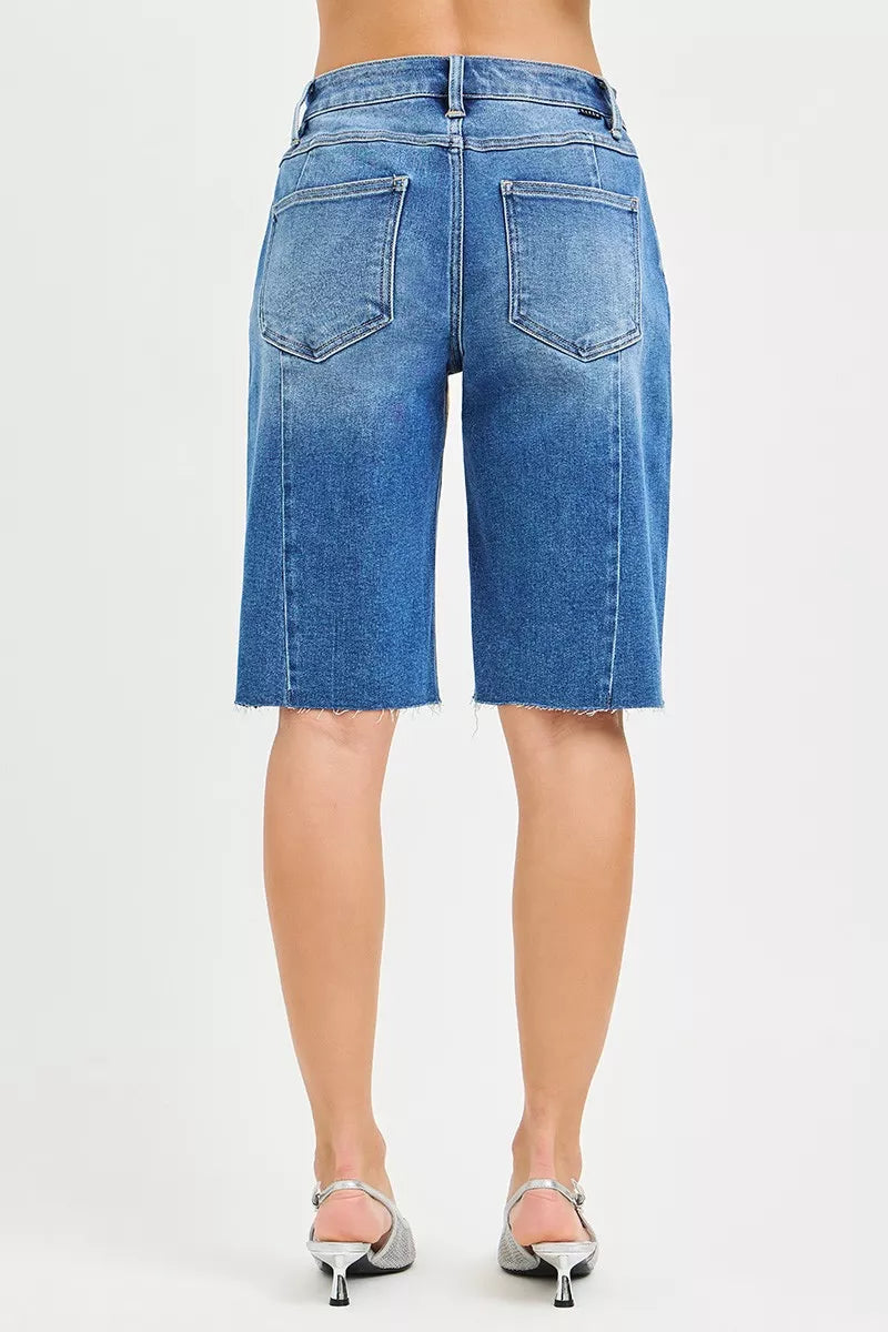 Raw Hem Slouchy Seamed Jorts in Medium for Women