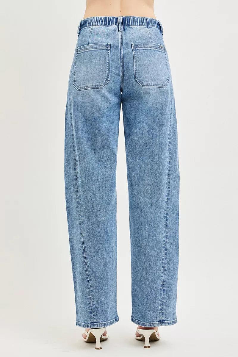 Relaxed Fit Drawstring Waist Jeans in Light for Women