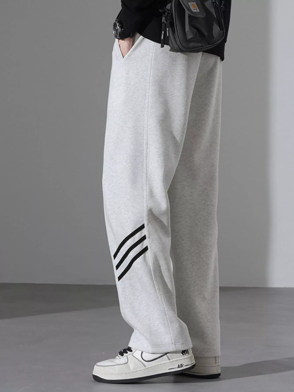 Casual Loose Fit Sweatpants with Stripes Plus Size in Light Flower Gray for Men