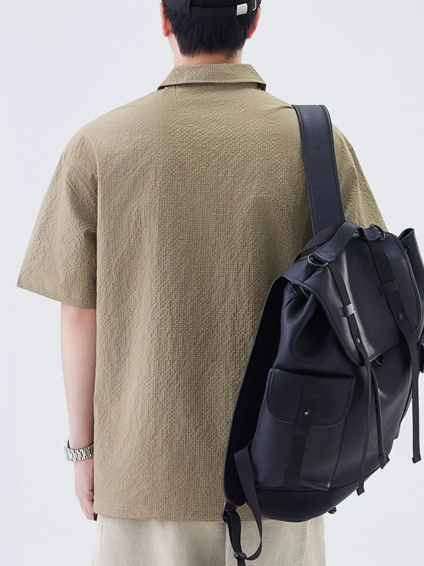Quarter Zip Half Sleeve Polo in Olive for Men