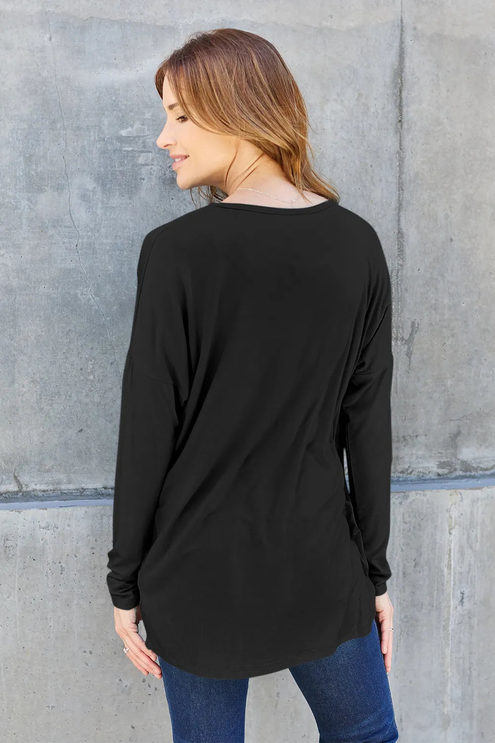 Plus Size Round Neck Dropped Shoulder T-Shirt in Dark Gray for Women