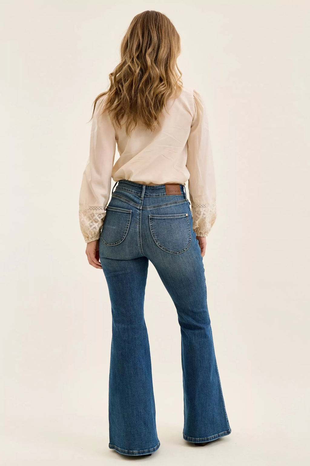 High Waist Double Button Tummy Control Flare Jeans in Dark for Women