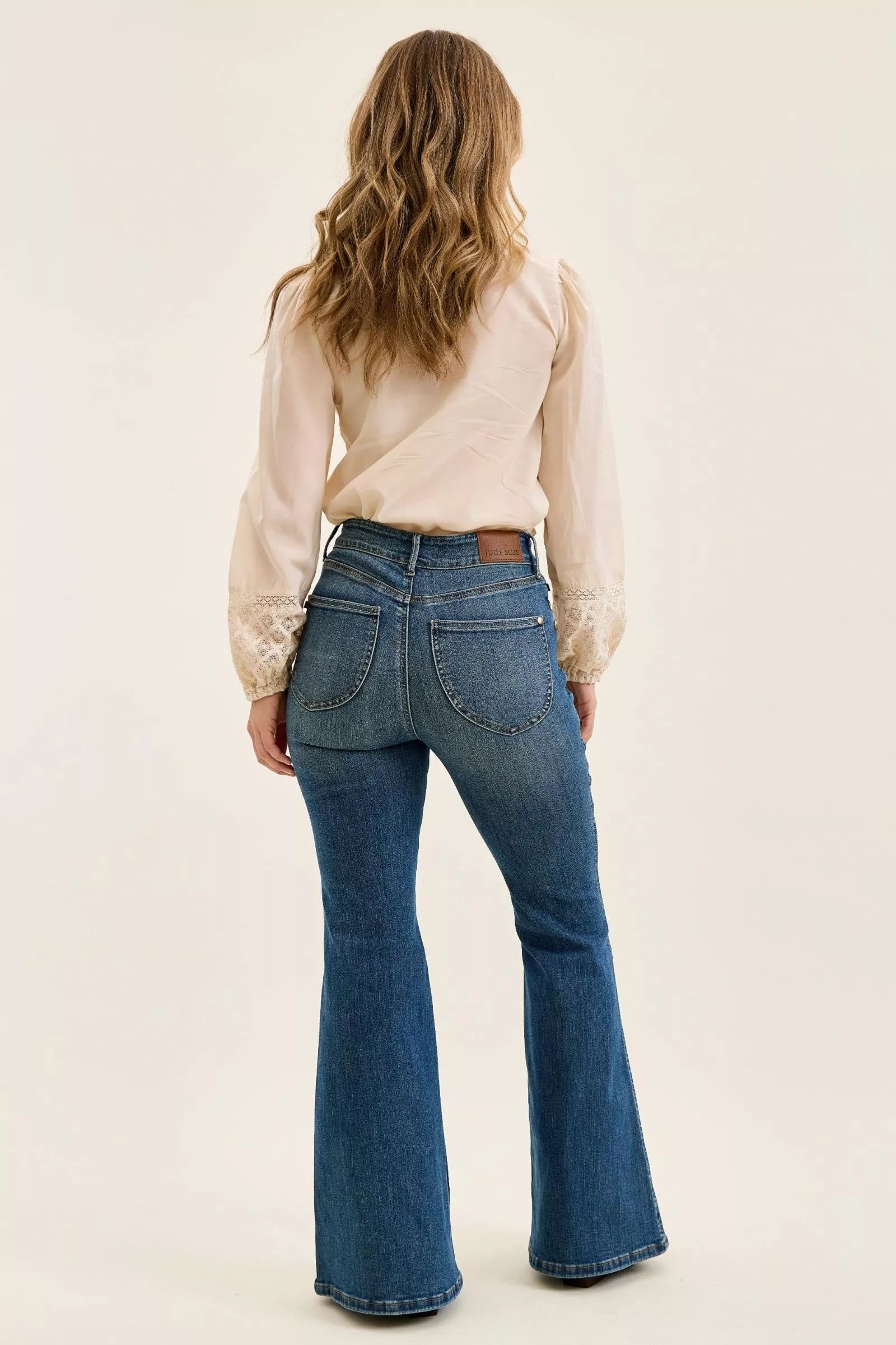 High Waist Double Button Tummy Control Flare Jeans in Dark for Women