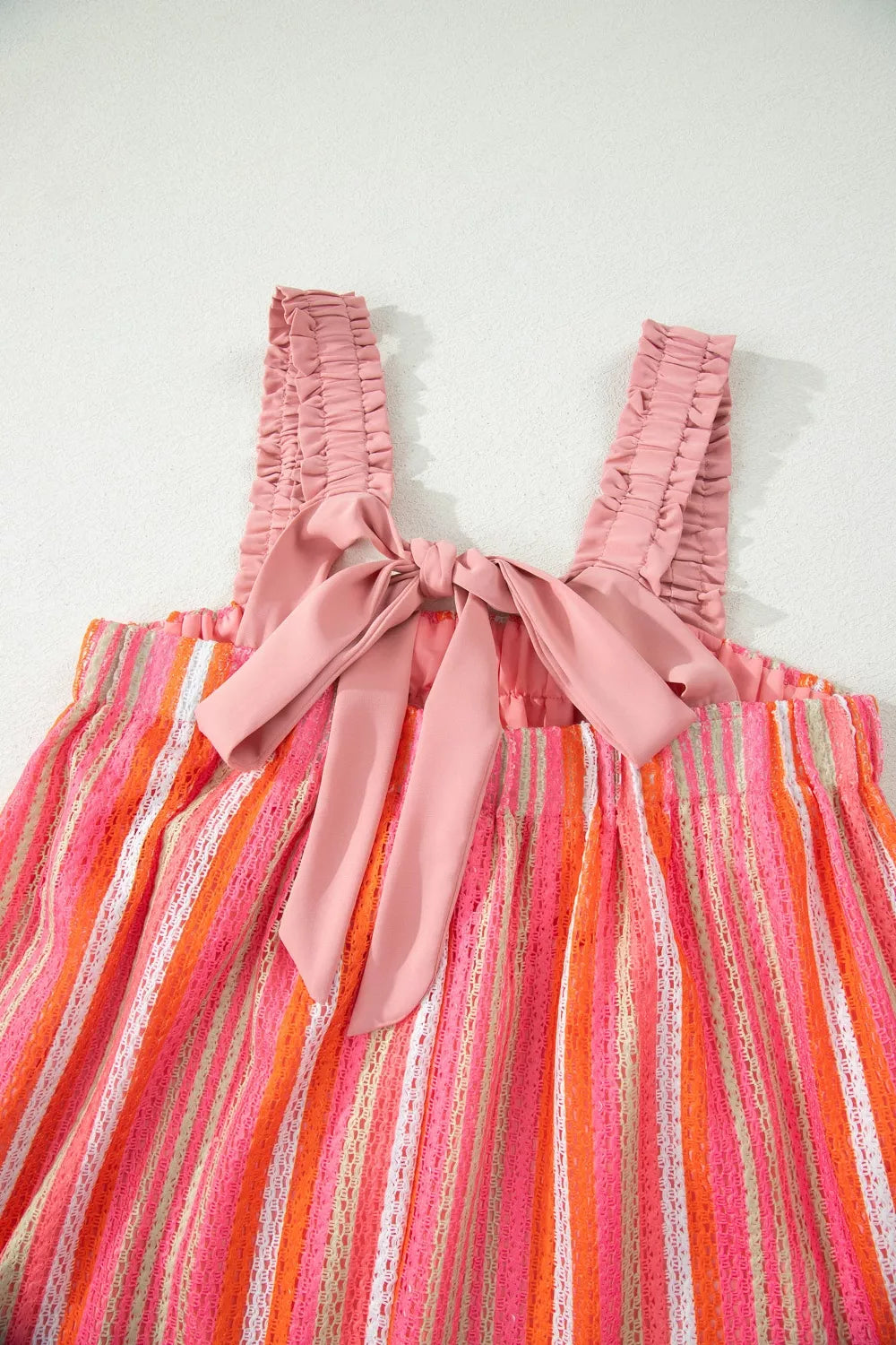 Stripe Ruffled Straps Ribbon Knot Flowy Vacation Maxi Dress for Women