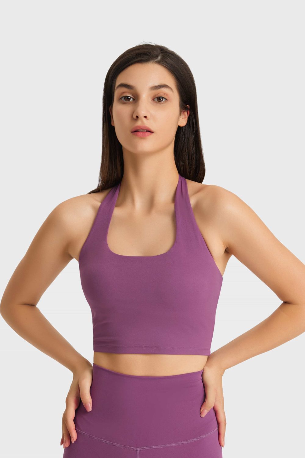 Breathable Halter Neck Sports Bra in Purple for Women