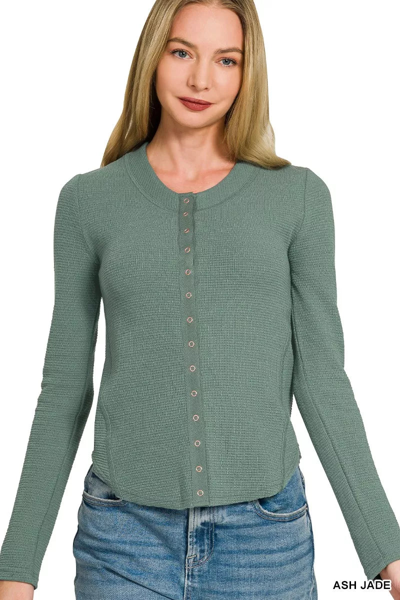 Double Knit Snap Button Shirts in Jade Green for Women