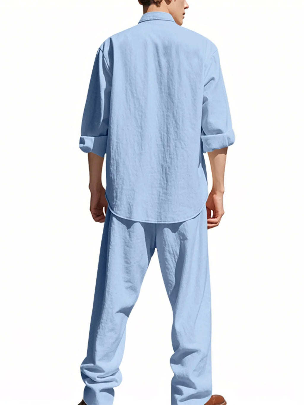 Button Up Shirt and Pants Set Plus Size in Black for Men