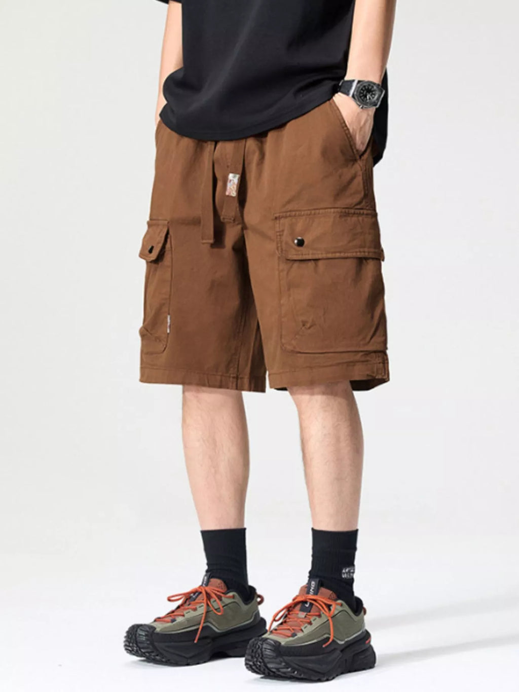 Drawstring Loose Fit Shorts Plus Size in Black for Men