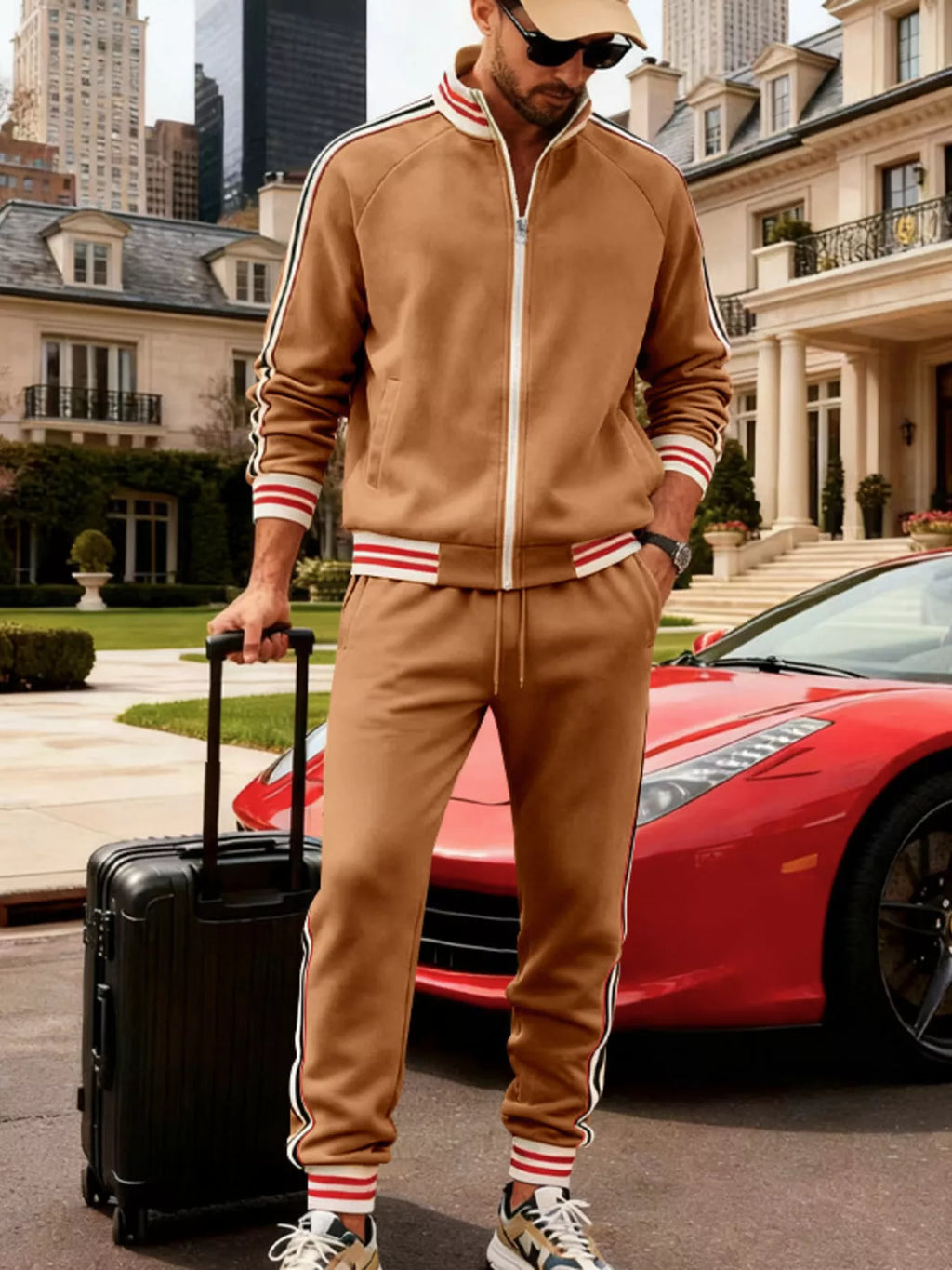 Striped Zip Up Outerwear and Pants Plus Size in Cerulean for Men