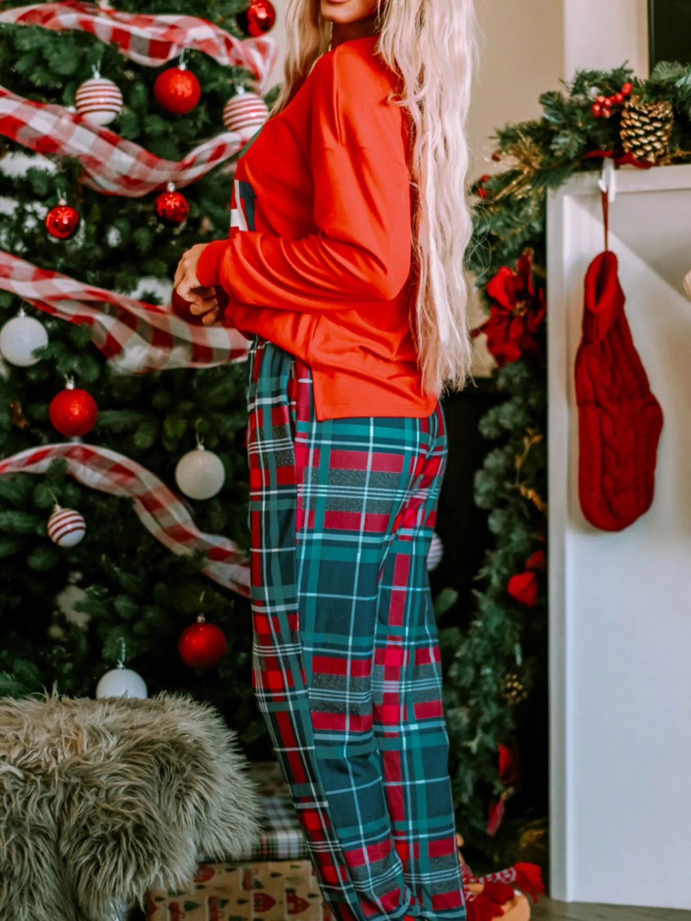 All Is Graphic Christmas Plaid Pajamas Set for Women
