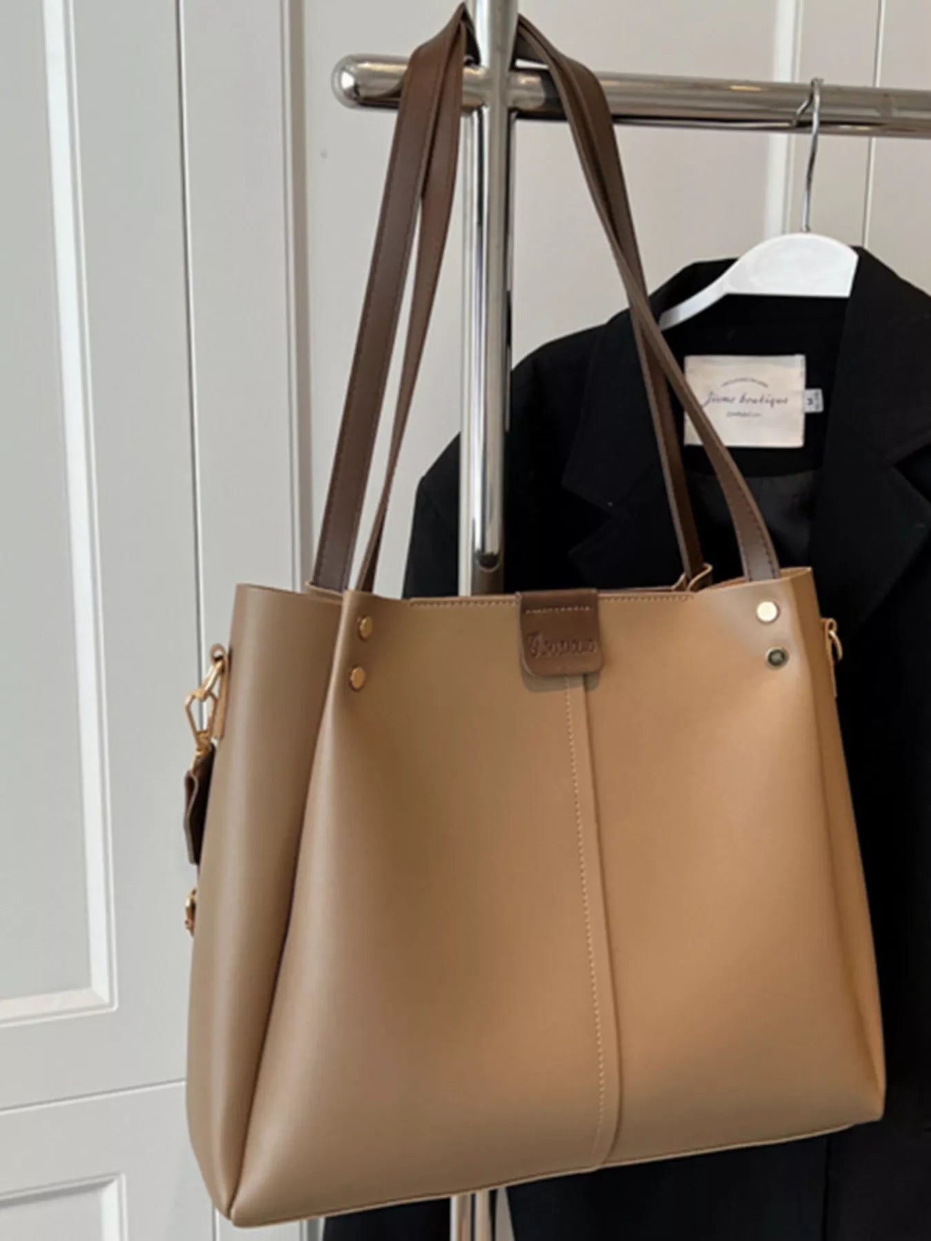 Wide Strap Shoulder Bag in Black for Women