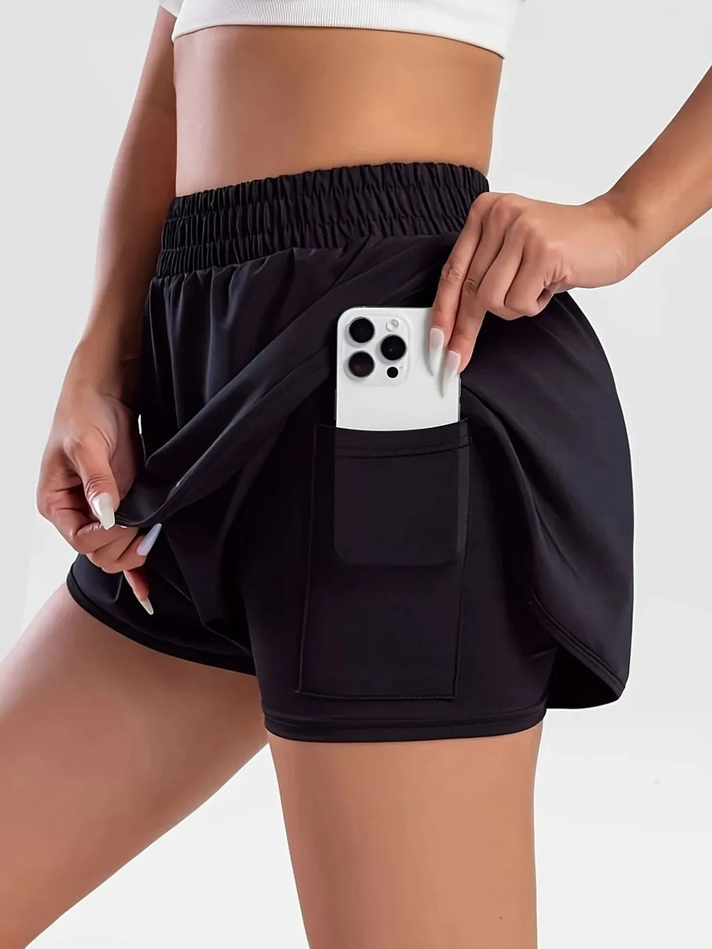 Pocketed High Waist Active Shorts in Black for Women