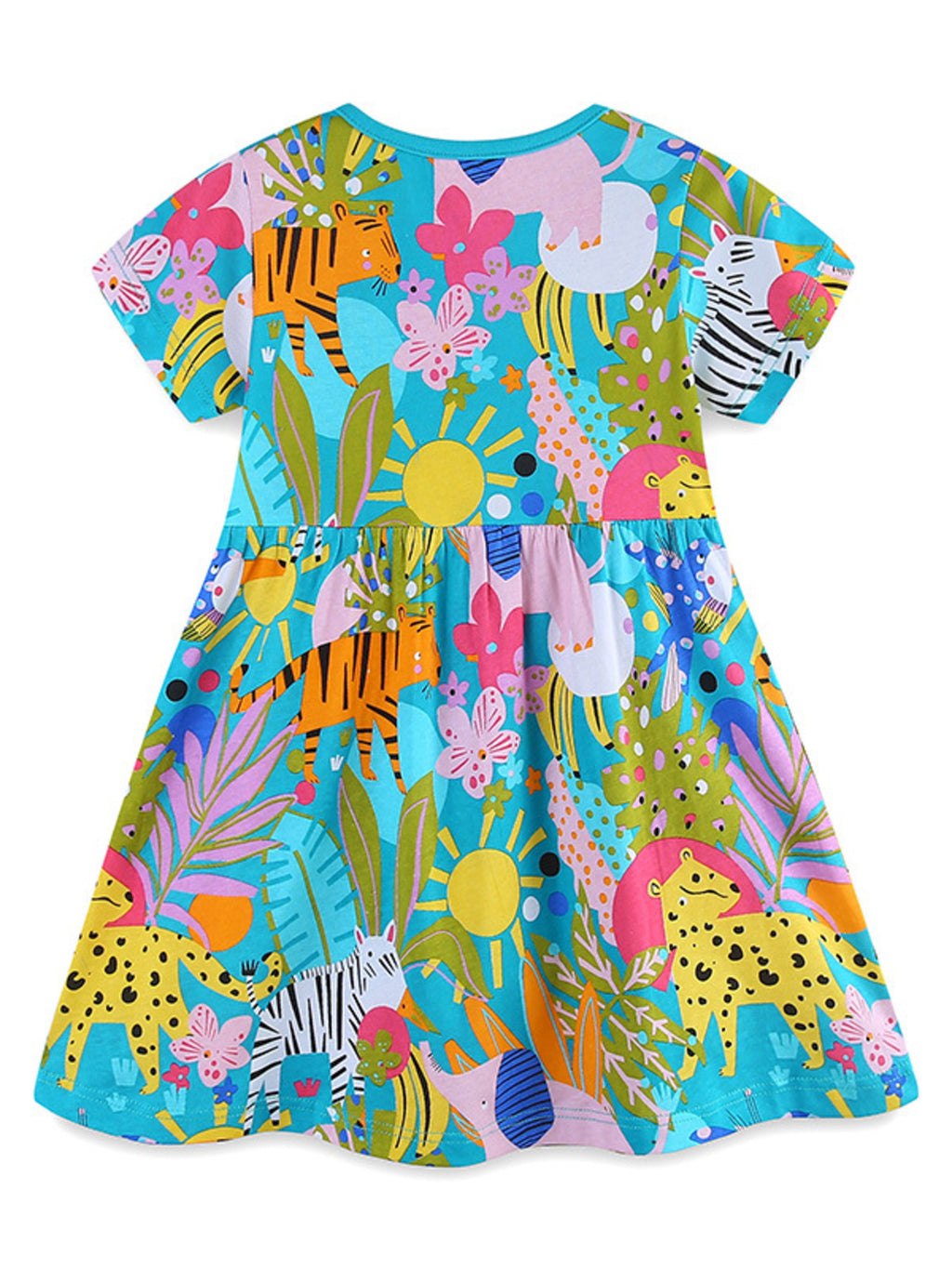 Printed Round Neck Casual Dress in Multicolor for Girls