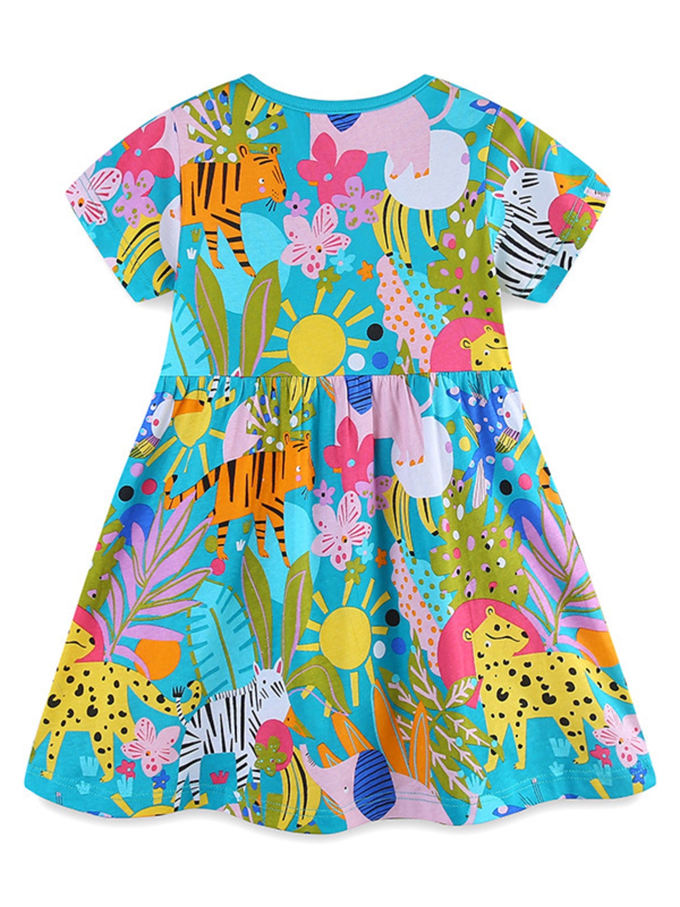 Printed Round Neck Casual Dress in Multicolor for Girls