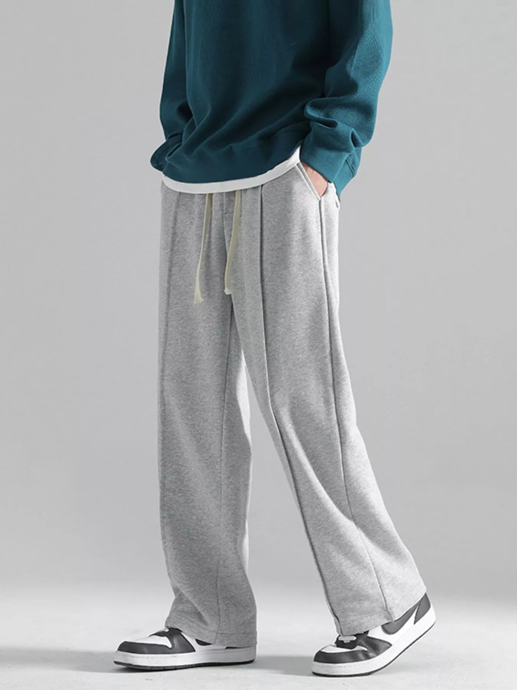 Plus Size Casual Wide Leg Drawstring Pants in Black for Men