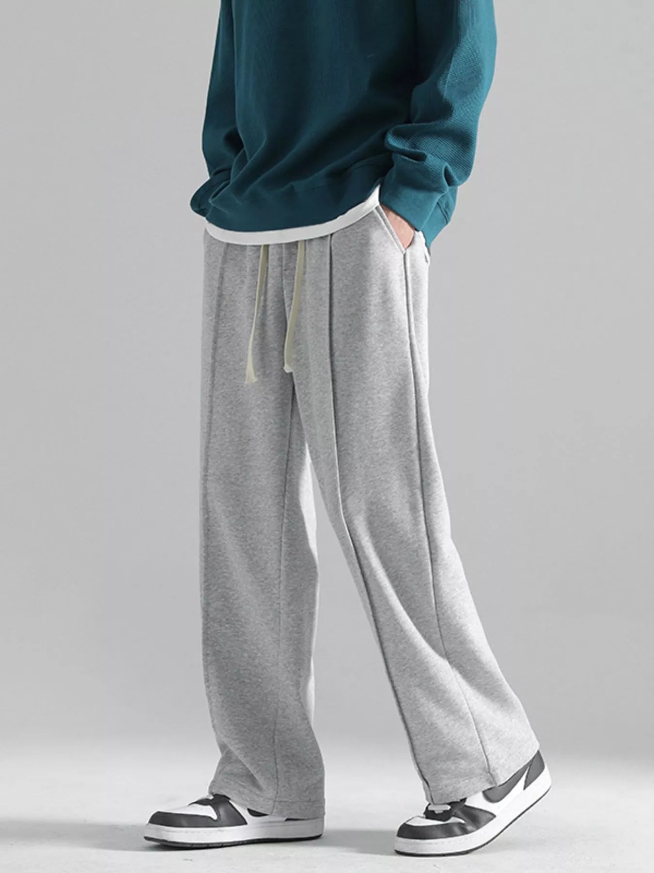 Plus Size Casual Wide Leg Drawstring Pants in Black for Men