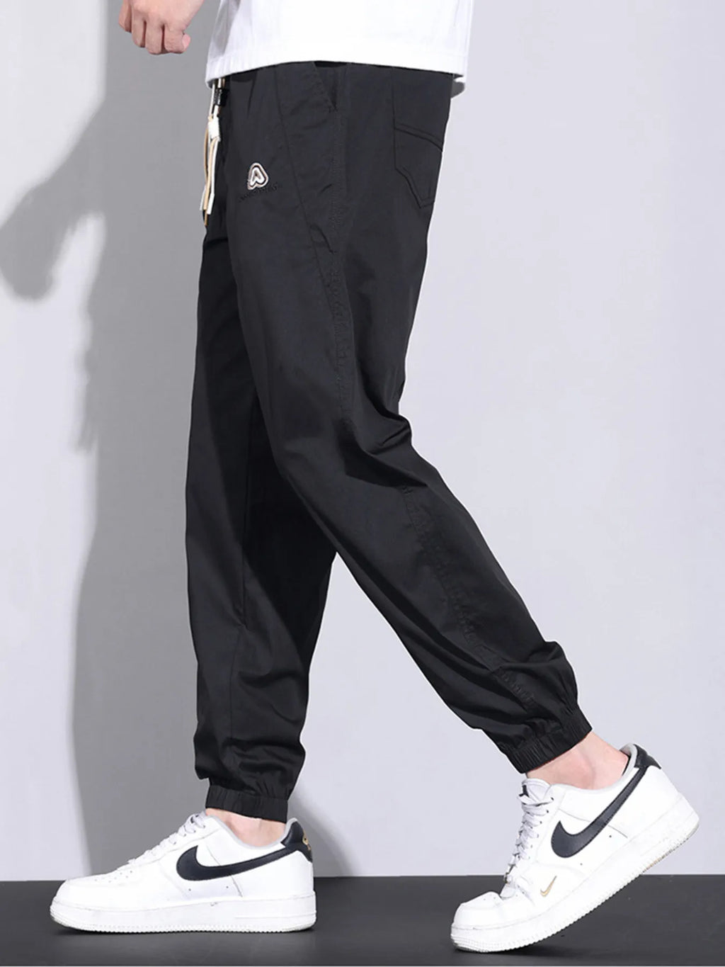 Plus Size Casual Drawstring Ankle-Cuffed Pants in Coffee for Men