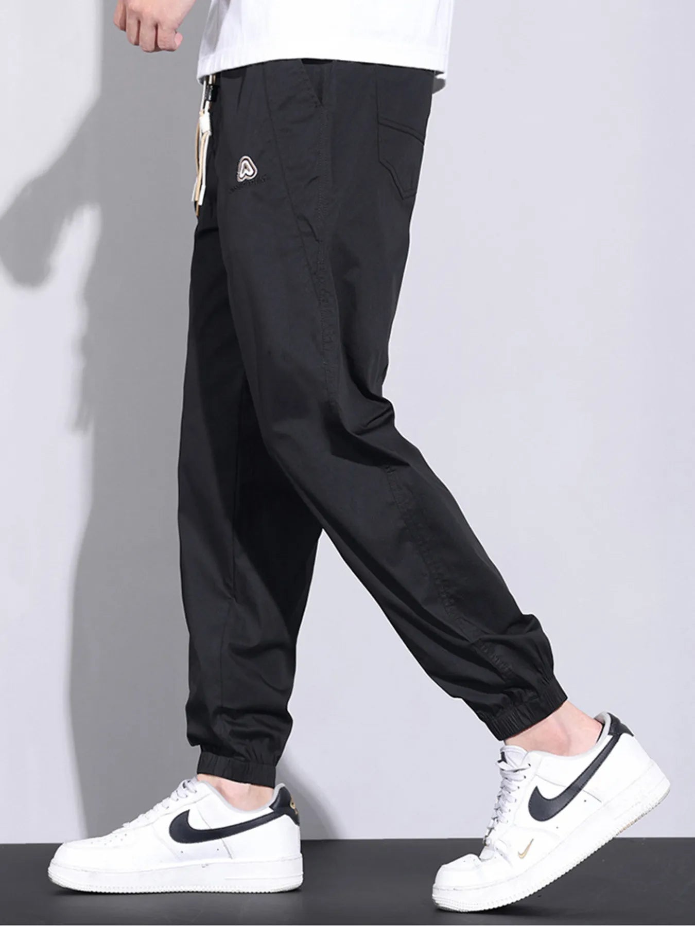 Plus Size Casual Drawstring Ankle-Cuffed Pants in Coffee for Men