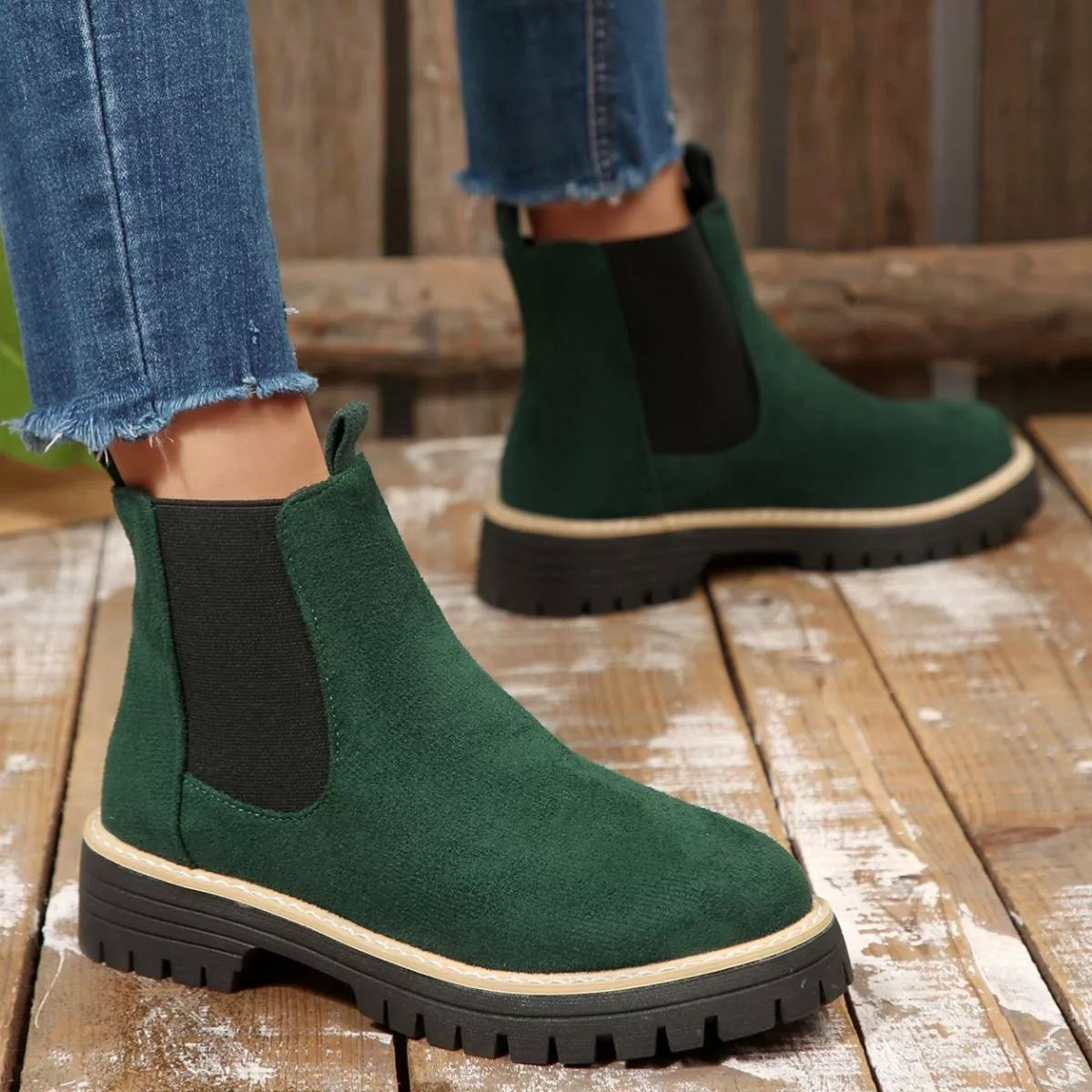 Round Toe Block Heels Boots in Classic in Gray for Women