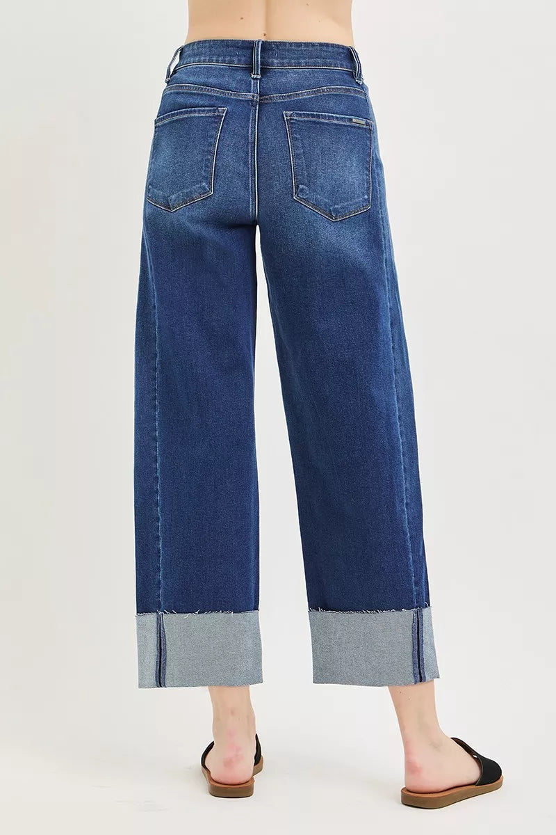 Slouchy Crop Barrel Cuffed Jeans Plus Size in Dark for Women