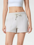 Drawstring Active Shorts with Pockets in White for Women