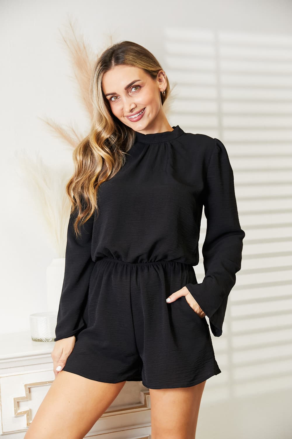 Plus Size Open Back Romper with Pockets for Women