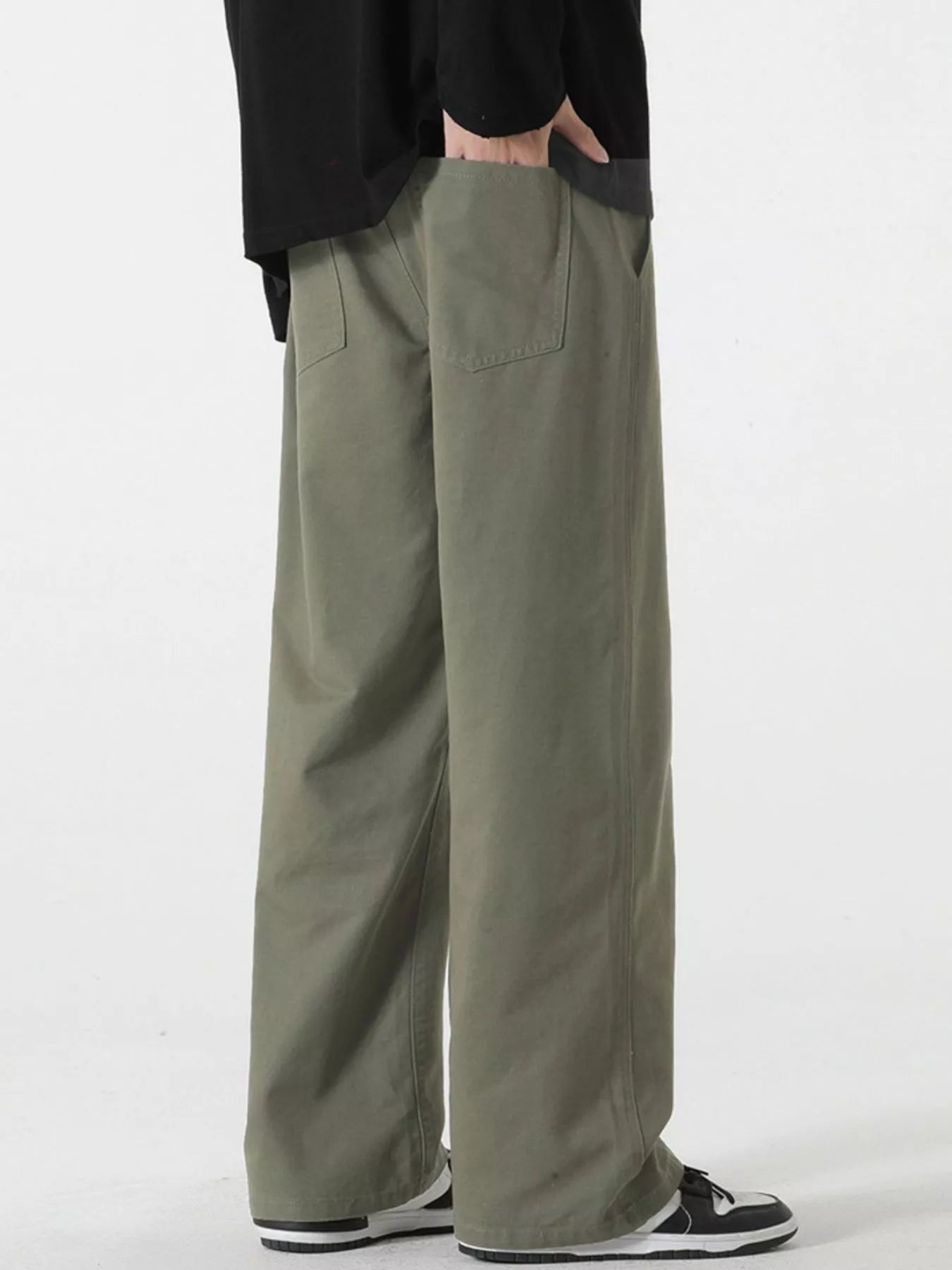 Relaxed Fit Drawstring Pants Plus Size in Black in Khaki for Men