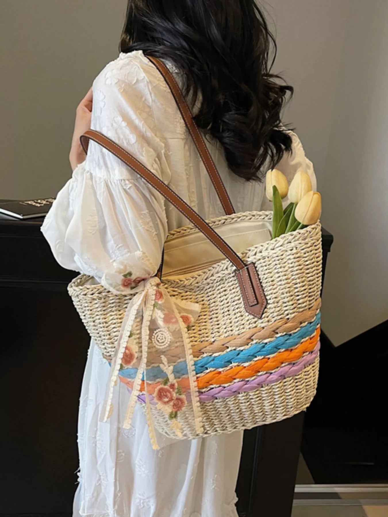 Straw Woven Shoulder Bag for Women