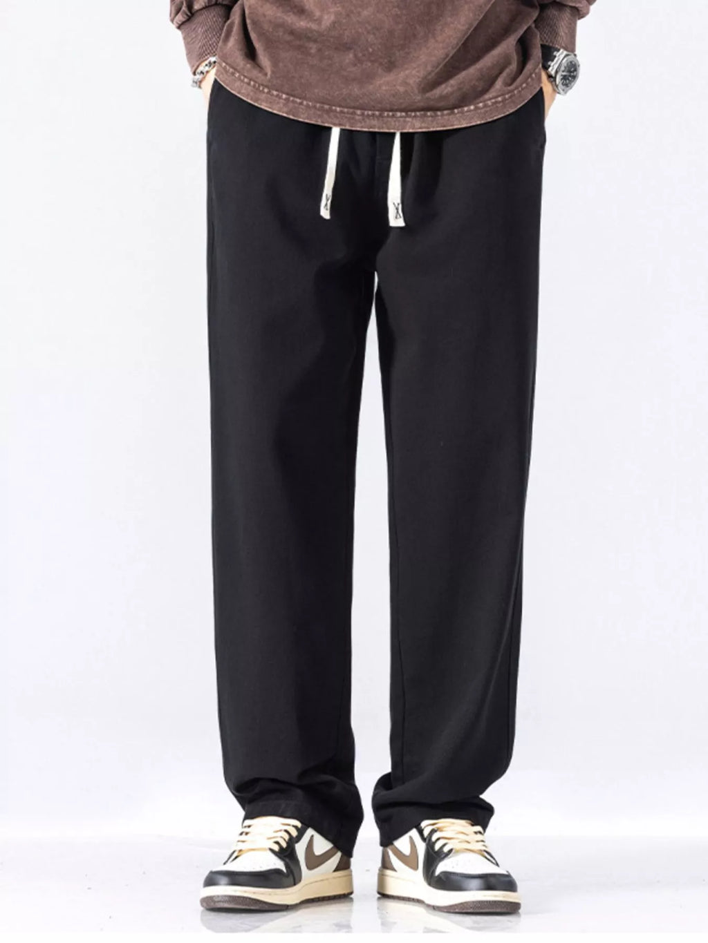 Casual Loose-Fit Drawstring Pants Plus Size in Black for Men