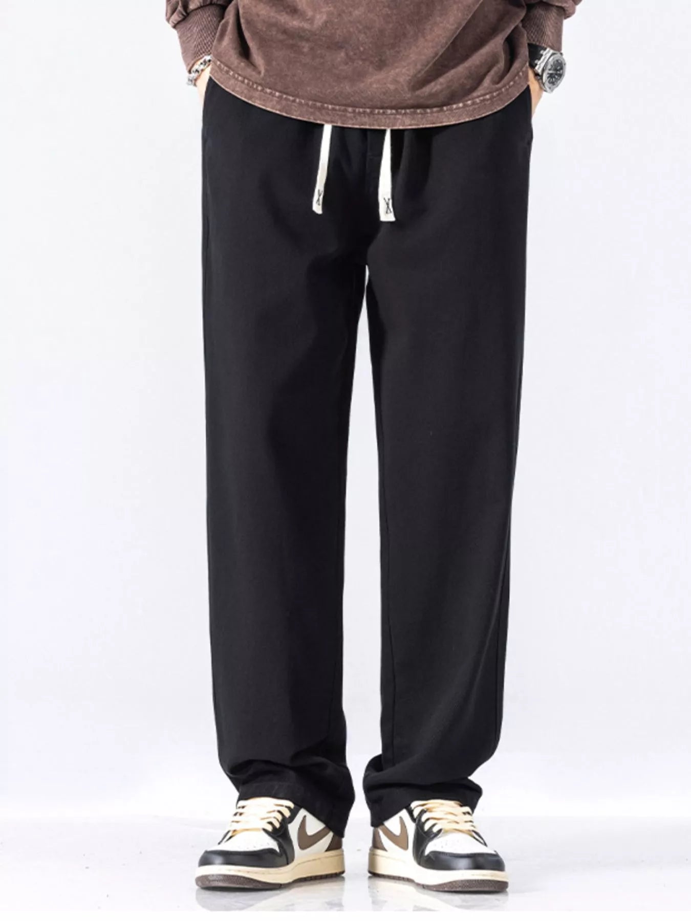 Casual Loose-Fit Drawstring Pants Plus Size in Black for Men
