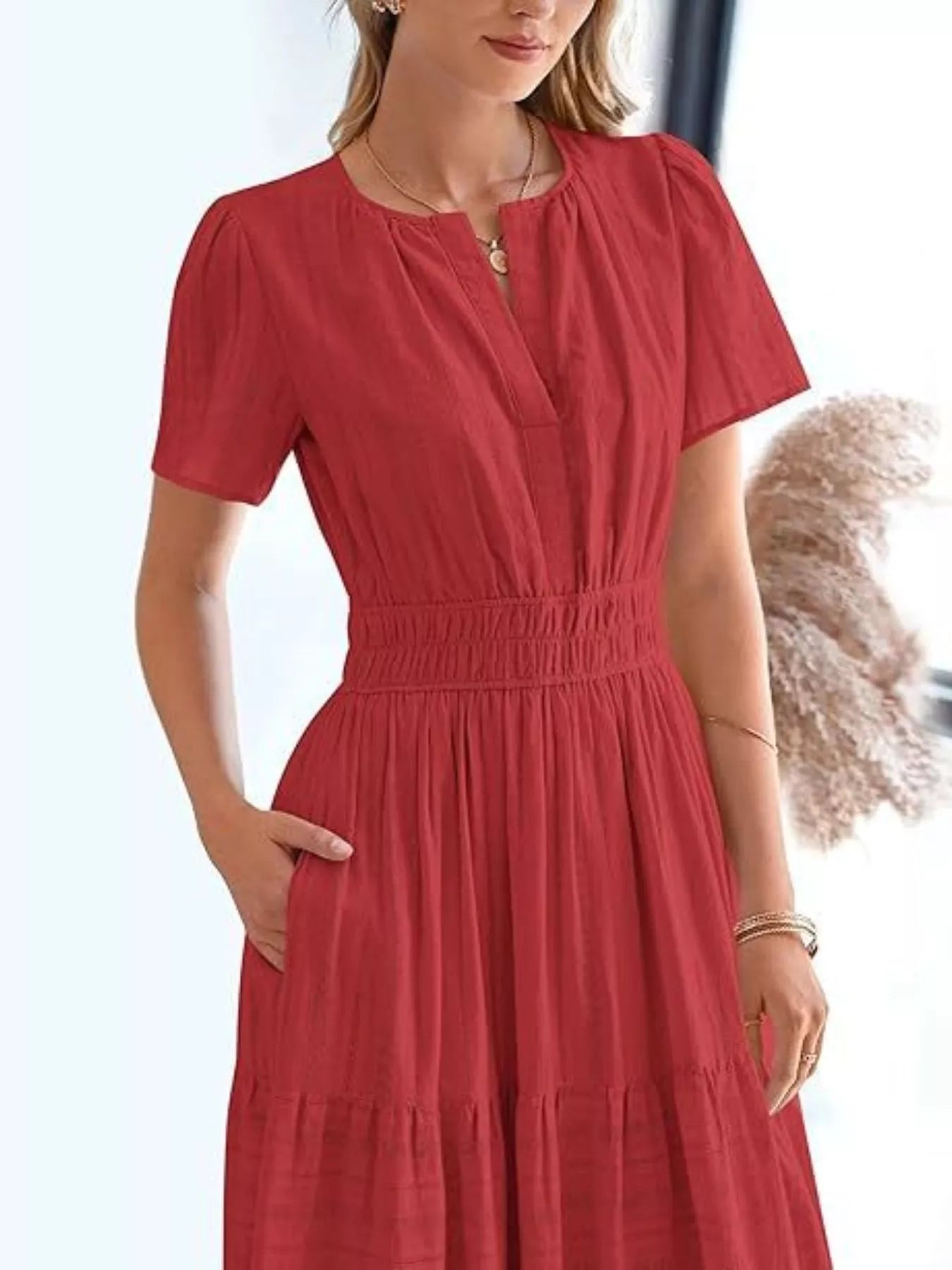 Plus Size Short Sleeve Tiered Midi Dress in White for Women