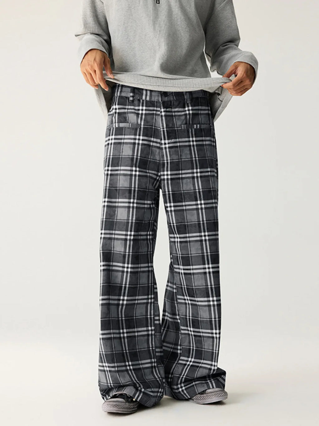 Plaid Wide Leg Pants in Dirty Coffee for Men