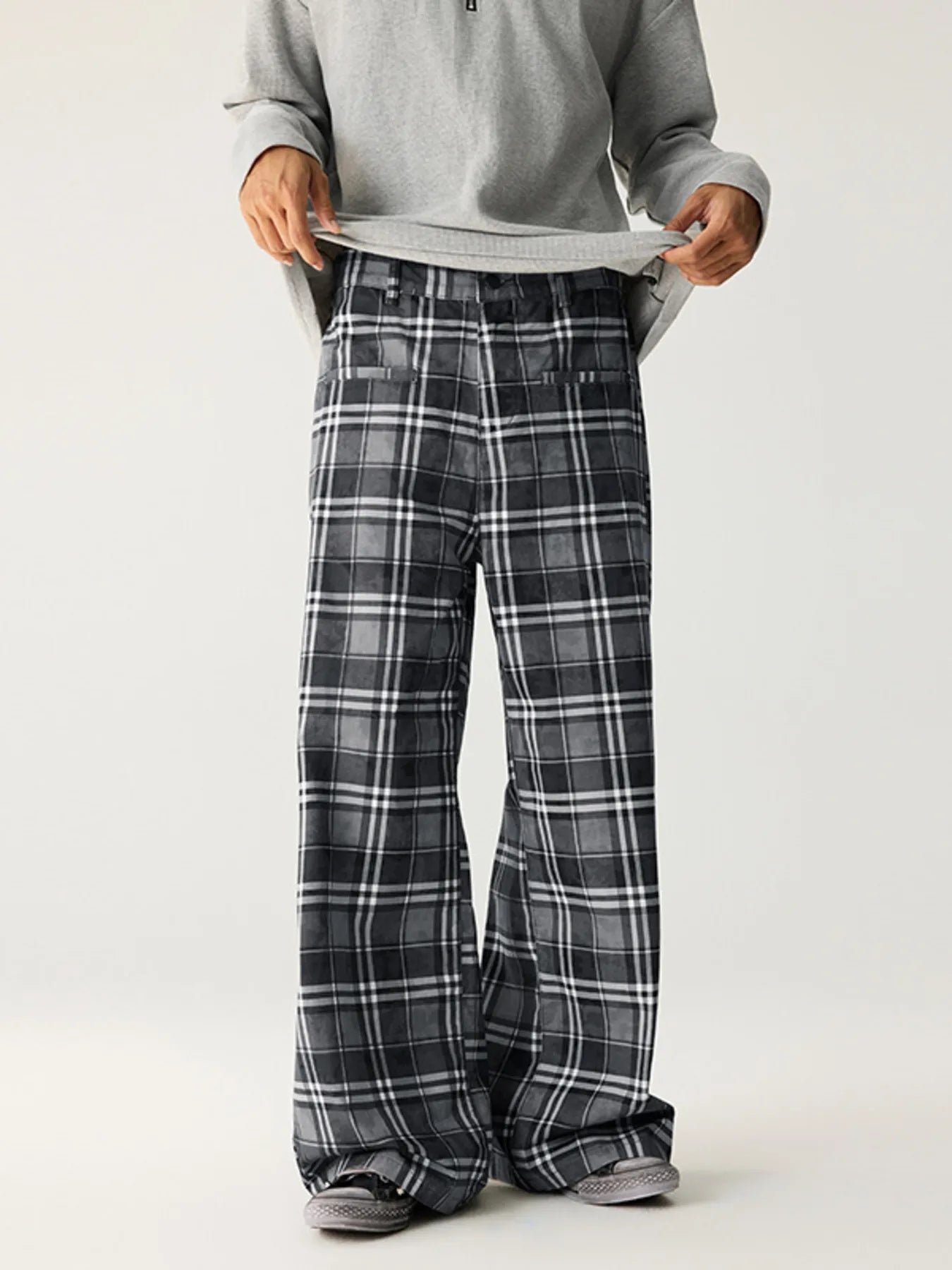 Plaid Wide Leg Pants in Dirty Coffee for Men