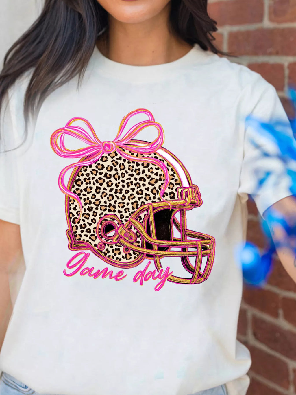 Leopard Game Day Helmet Graphic Tee in White for Women