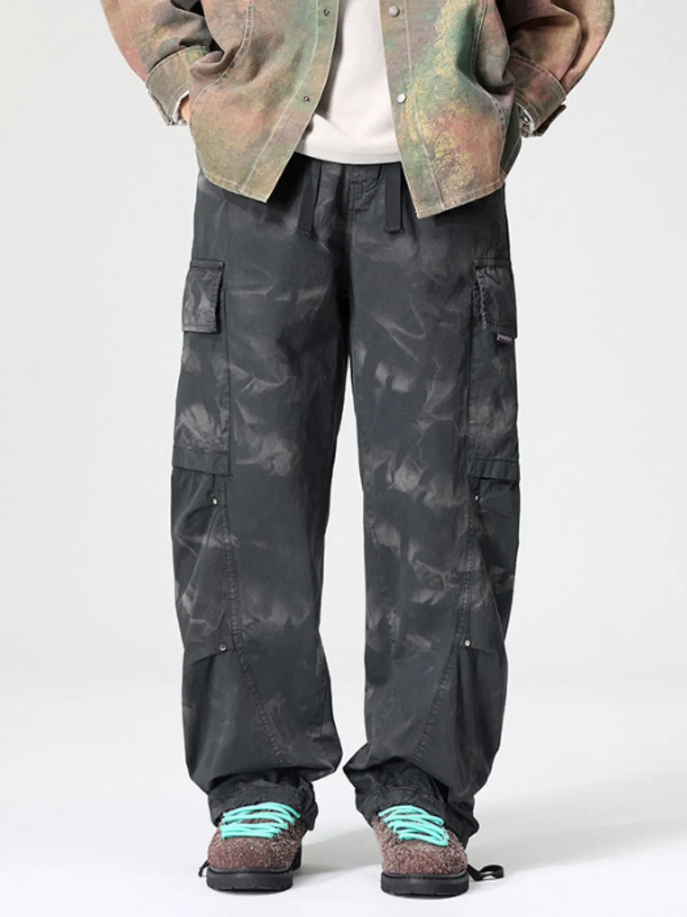 Wide Leg Cargo Pants Plus Size in Coffee in Purple for Men