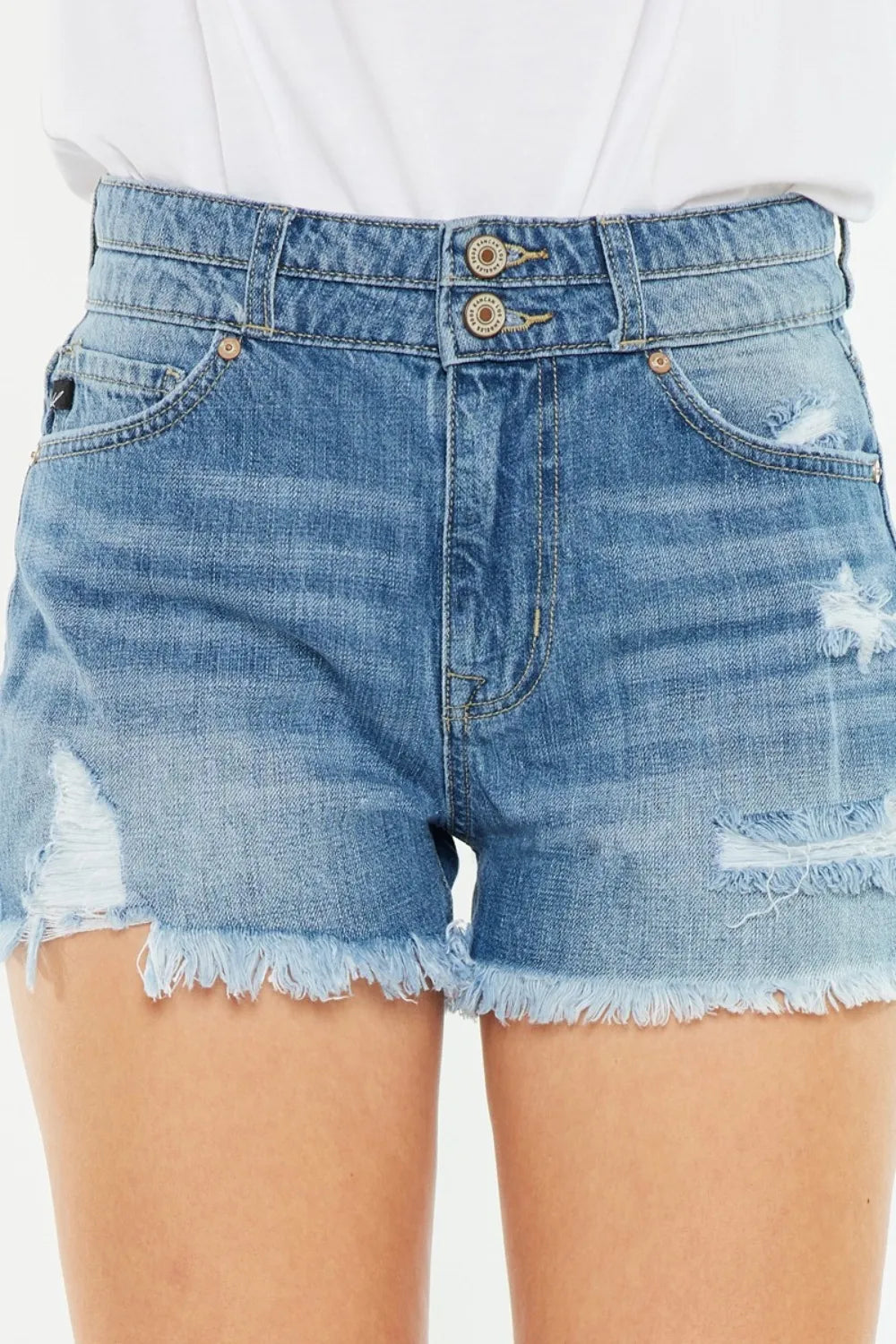 Plus Size High Rise Raw Hem Denim Shorts in Medium for Women