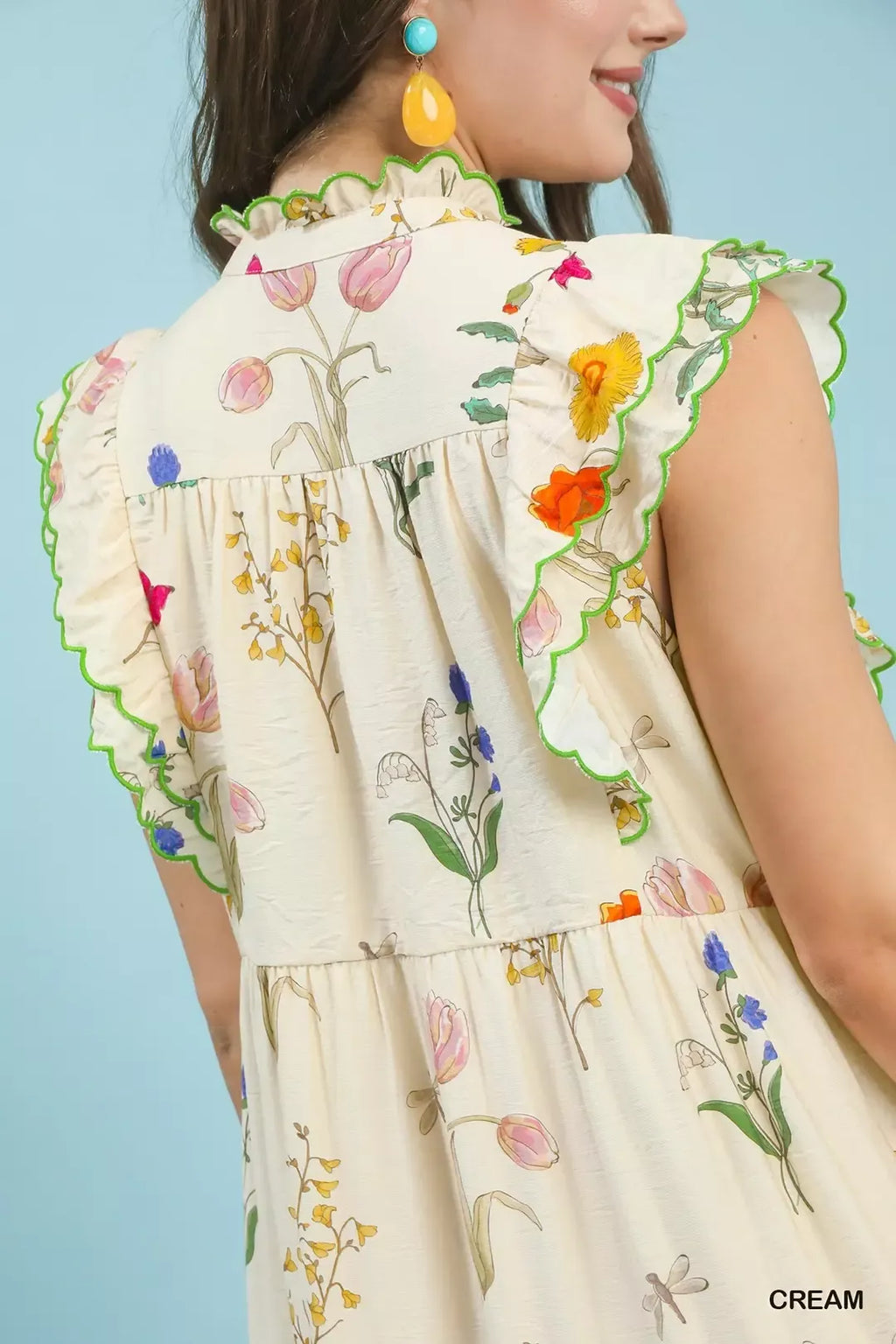 Floral Ruffle Tiered Midi Dress with Scalloped Detail for Women